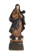 A Filipino statue of Mary the Immaculate Conception, carved wood and gesso with polychrome finish,19th century, 58cm high 