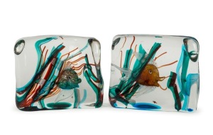 CENEDESE pair of Murano aquarium glass bookends, attributed to ALFREDO BARBINI, 11cm high, 13cm wide