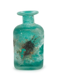 CENEDESE green Murano Scavo glass bottle vase, signed "Cenedese", with remains of original foil label, 13cm high