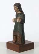 A Filipino angel statue, carved wood with polychrome finish, 19th century, Note: Missing one wing, later wooden plinth, 20.5cm high  - 2