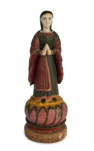 THE VIRGIN DELA PURISIMA antique Filipino religious statue, carved wood with polychrome finish, 18th century, 54cm high