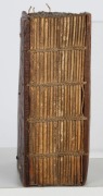 Ethiopian Orthodox manuscript religious book, hand-painted and written on vellum with carved timber boards, housed in original leather pouch, 19th century,18cm high overall - 5