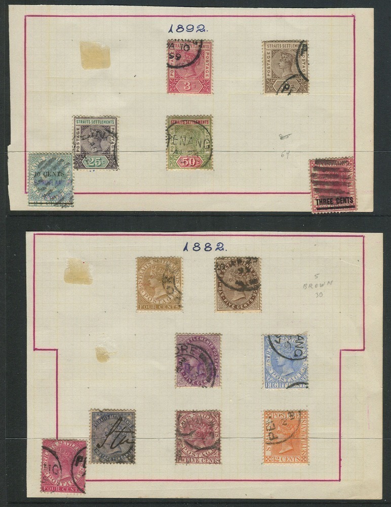 Malaya - Straits Settlements: Accumulation on pages; noted SG.1 & 2 ...