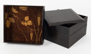 A Japanese bento box with plain textured finish, interior sumptuously decorated with in gold lacquered finish, 20th century, ​​​​​​​17cm high, 19.5cm wide, 18.5cm deep