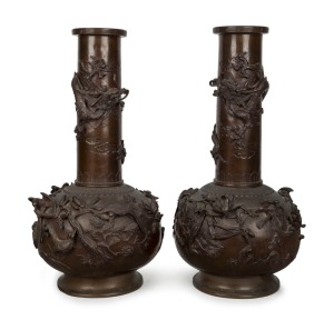 A pair of antique Japanese bronze dragon vases, Meiji period, 19th century, ​​​​​​​44cm high