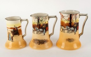 ROYAL DOULTON "Coaching Days" set of three graduated porcelain jugs, green factory mark to bases, the largest 17.5cm high