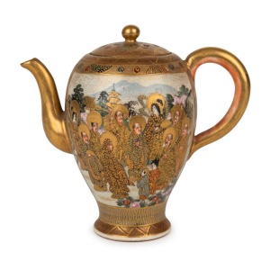 SATSUMA Japanese earthenware teapot, Meiji period, 19th century, black and gold seal mark to base, 12cm high