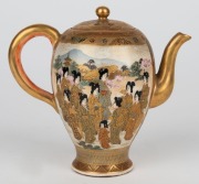 SATSUMA Japanese earthenware teapot, Meiji period, 19th century, black and gold seal mark to base, ​​​​​​​12cm high - 2