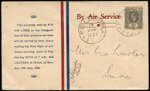 AEROPHILATELY: First flights incl. 14 Jul.1930 Fiji, Lautoka - Suva, signed by the pilot: Imperial Airways covers, 25 Apr.1931 (AAMC.192) England - Australia long cover, &nbsp;27 Jan.1932, Johannesburg, Sth. Africa - London and 10 May 1941 Singapore - Manilla;