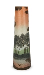 LEGRAS antique French cameo glass landscape vase, early 20th century, signed "Legras", 21cm high