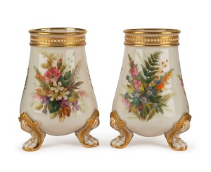 ROYAL WORCESTER (attributed) pair of antique English porcelain vases with hand-painted floral sprays, 19th century, 12.5cm high