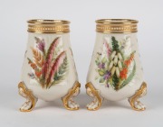 ROYAL WORCESTER (attributed) pair of antique English porcelain vases with hand-painted floral sprays, 19th century, 12.5cm high - 2