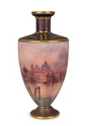 ROYAL DOULTON "PUNTA DELLA DOGANA, VENICE"&nbsp;antique English porcelain vase signed "J.H. PLANT", early 20th century, green factory mark to base, 15cm high