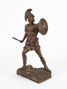 A gilt spelter statue of a Greek warrior, 20th century, ​​​​​​​32cm high