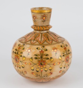 An Indian ceremonial vase, carved marble with hand-painted decoration, 20th century, 22cm high