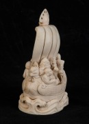 A Chinese carved ivory figural group in a boat, 19th/20th century, carved seal mark to base, ​​​​​​​12.5cm high - 4