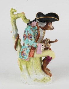 MEISSEN antique German porcelain monkey jug in the Toby style, blue crossed swords mark, 18th/19th century, ​​​​​​​22cm high