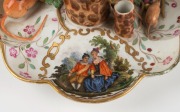 MEISSEN antique German porcelain candle holder with applied dragon handle, rats and berries, plus hand-painted romantic scene vignette decoration, 18th/19th century, blue crossed swords mark to base, ​​​​​​​6cm high, 14cm wide - 2