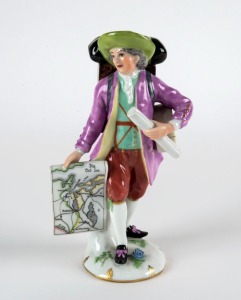 ROYAL VIENNA porcelain statue of the map man, 20th century, blue beehive mark to base, 17.5cm high