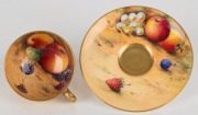 ROYAL WORCESTER coffee cup and saucer with hand-painted fruit decoration, signed "W. HALE", ​​​​​​​puce factory mark to base, the saucer 9.8cm diameter - 2
