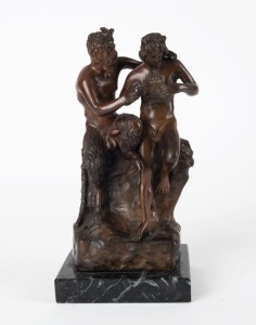 ARTIST UNKNOWN, Pan and Faun, cast bronze and black marble, 20th century, 20.5cm high