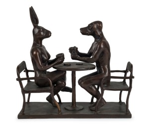 GILLIE & MARC SCHATTNER, The Tea Party, cast bronze, signed "Gillie and Marc", ​​​​​​​25cm high, 27cm wide