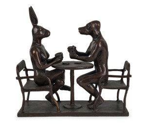 GILLIE & MARC SCHATTNER, The Tea Party, cast bronze, signed "Gillie and Marc", 25cm high, 27cm wide