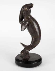 KIRK McGUIRE (U.S.A.), "Leopard Seal and Pup", cast bronze and black slate, edition 12/250, signed "Kirk McGuire, '91", 22cm high