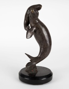 KIRK McGUIRE (U.S.A.), "Leopard Seal and Pup", cast bronze and black slate, edition 12/250, signed "Kirk McGuire, '91", 22cm high
