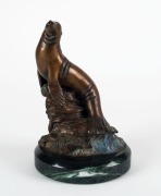 KIRK McGUIRE&nbsp;(U.S.A.), "Sea", cast bronze and black slate, signed "Kirk McGuire, 1991", 16cm high