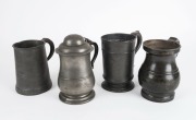 Four assorted Georgian pewter tankards, 18th century, the largest lidded example 20cm high