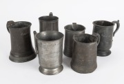 Six assorted antique pewter pint tankards, 18th and 19th century, the largest 15.5cm high