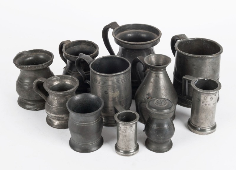 Ten assorted antique pewter tankards and measures, 18th and 19th century, the largest 10cm high