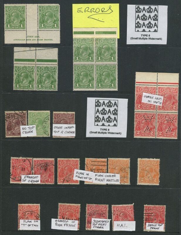 KGV Heads - Collections & Accumulations: Diverse range on Hagner pages; noted SM wmk.1d Green Imp.blk.6 and CofA Imp.blk.4, 1d Green Die 2 blk.4, 2dRed blk.4 with 2 units perf WA, range of 1d Violets with varieties, etc. (qty). Mixed condition.