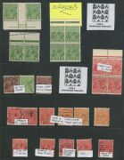 KGV Heads - Collections & Accumulations: Diverse range on Hagner pages; noted SM wmk.1d Green Imp.blk.6 and CofA Imp.blk.4, 1d Green Die 2 blk.4, 2dRed blk.4 with 2 units perf WA, range of 1d Violets with varieties, etc. (qty). Mixed condition.