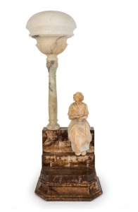 An antique Italian carved marble and alabaster figural lamp, late 19th early 20th century, 69cm high