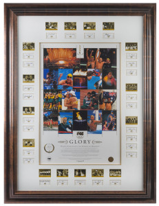 2000 SYDNEY OLYMPICS - AUSTRALIAN TEAM GOLD MEDALLISTS: large display with central colour images showing gold medal winning Australian Olympians, bordered by signatures of all the successful athletes; limited edition #50 of 500 produced; window mounted, f