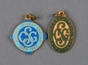 Sydney Cricket Ground Membership fobs, for 1929-30 (#578) and 1931-32, made by Amor. (2).