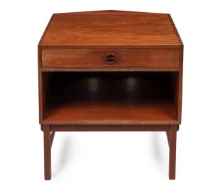 A retro teak single drawer cabinet with exposed dovetail joinery, circa 1960s, ​​​​​​​65cm high, 62cm wide, 47cm deep