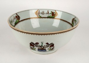 An armorial Chinese export ware bowl, 19th/20th century, 14cm high, 30cm diameter