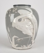 An Italian grey and white porcelain vase with stork decoration, 20th century, 30cm high