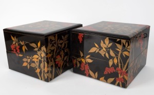 A pair of Japanese lacquered boxes, 20th century, ​​​​​​​19cm high, 23cm wide, 23cm deep