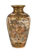 SATSUMA antique Japanese earthenware vase with gilt decorated highlights, 19/20th century, gold seal mark to base, 18.5cm high