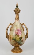 ROYAL WORCESTER antique English porcelain lidded two handled vase&nbsp;with hand-painted rose decoration signed "SEDGLEY", circa 1919 puce factory mark to base, 50cm high, 23cm wide - 2