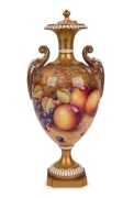 ROYAL WORCESTER English two-handled porcelain vase with hand-painted fruit decoration, signed "R. PRICE", 20th century, black factory mark to base, 31cm high