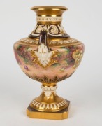 ROYAL WORCESTER English porcelain urn with facemask handles and hand-painted fruit, signed "TELFORD", 20th century, black factory mark to base, 22.5cm high - 2