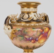 ROYAL WORCESTER English porcelain urn with facemask handles and hand-painted fruit, signed "TELFORD", 20th century, black factory mark to base, 22.5cm high - 4