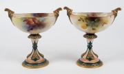 ROYAL WORCESTER pair of antique English porcelain bonbon dish with hand-painted rose and fruit decoration, one signed "AUSTIN" early 20th century, green factory mark to base, 16cm high, 15.5cm wide - 2