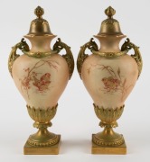 ROYAL WORCESTER pair of antique English porcelain lidded mantle vases, 19th/20th century, puce factory mark to base, 24cm high&nbsp; - 2