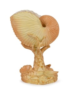 ROYAL WORCESTER antique English nautilus shell vase, 19th century, puce factory mark to base, 17cm high